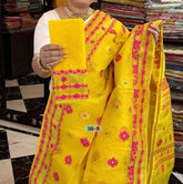 Saree_soft_jamdani_with blouse piece_yellow_magenta_festive_durga_pujo_S10746 - Saree - Aakritee - S10746